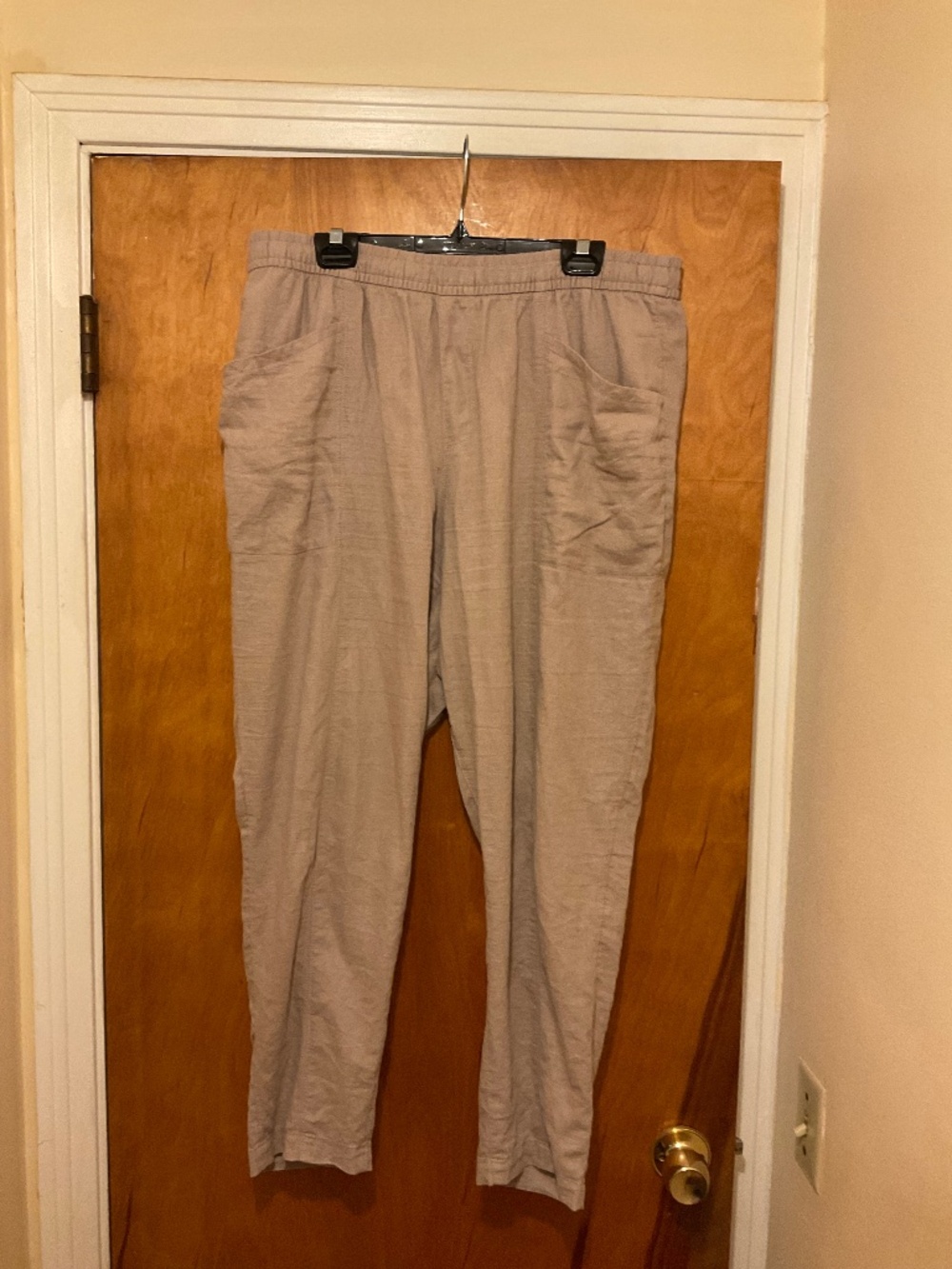Old Navy Pants Women Sz L Beige Linen Blend High Rise Cropped Elastic Waist READ